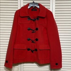 New Look Red Peacoat with Toggles and Hood Size 10